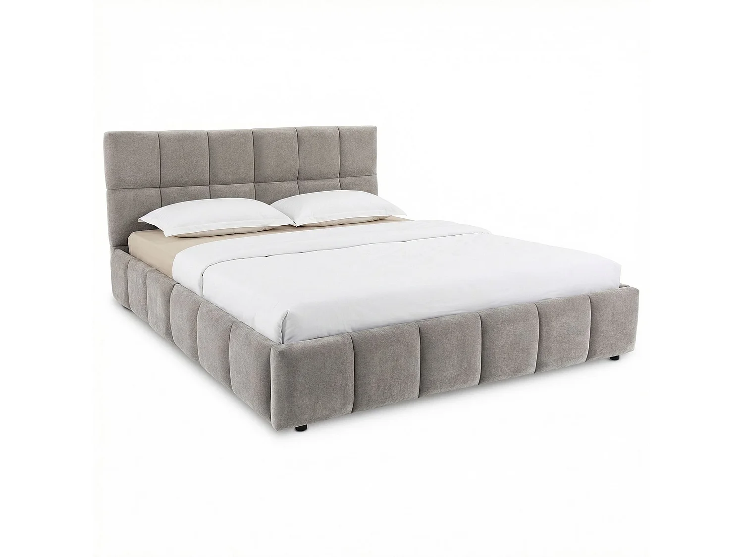 Lit Double EMILIA, Rembourré 160 x 200 cm Queen Size, Gris, avec Sommier à Lattes Inclus, Design Bubble, Tête de Lit Capitonnée