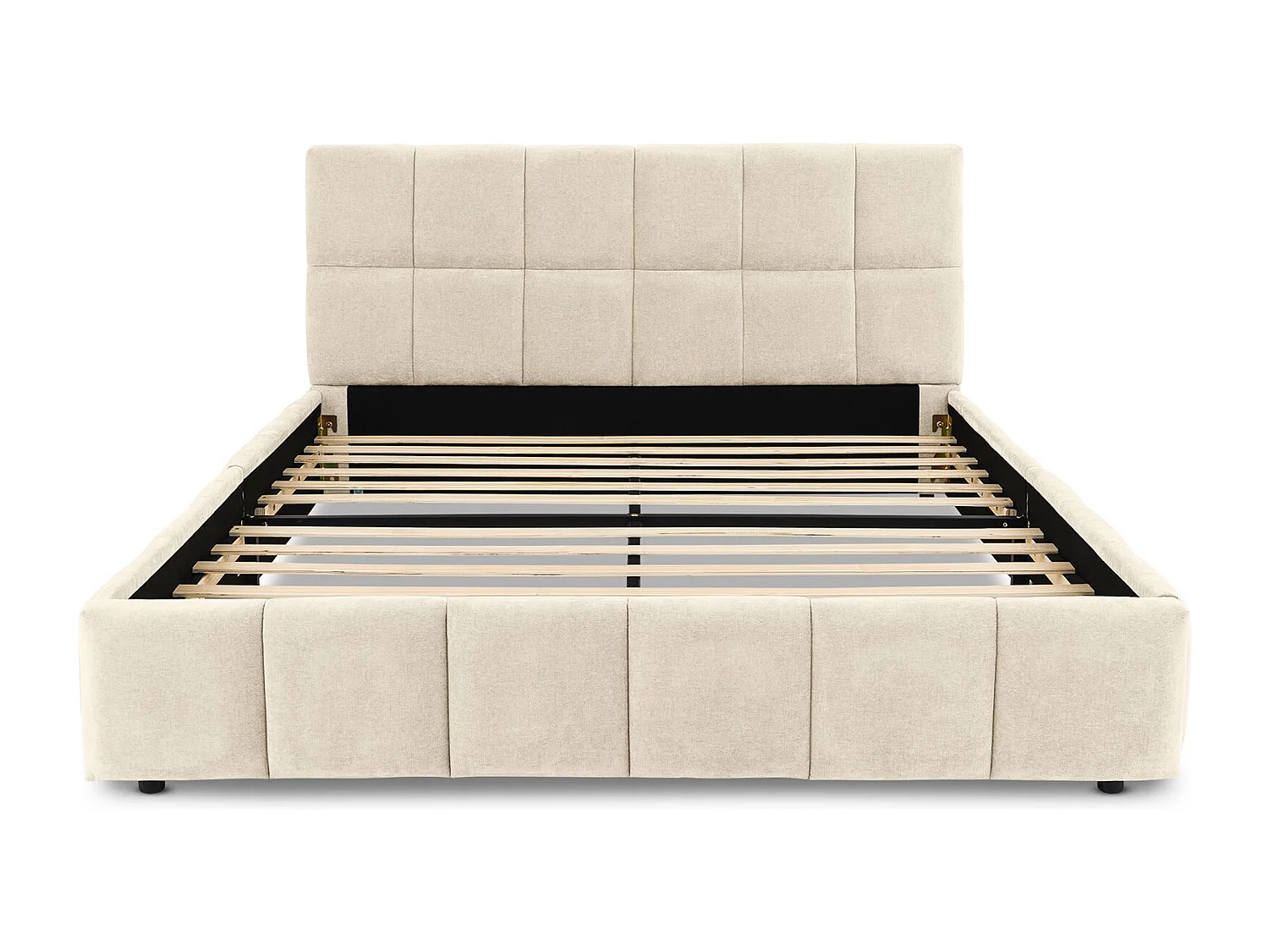 Lit Double EMILIA, Rembourré 140 x 190 cm, Blanc Crème, avec Sommier à Lattes Inclus, Design Bubble, Tête de Lit Capitonnée, Confort