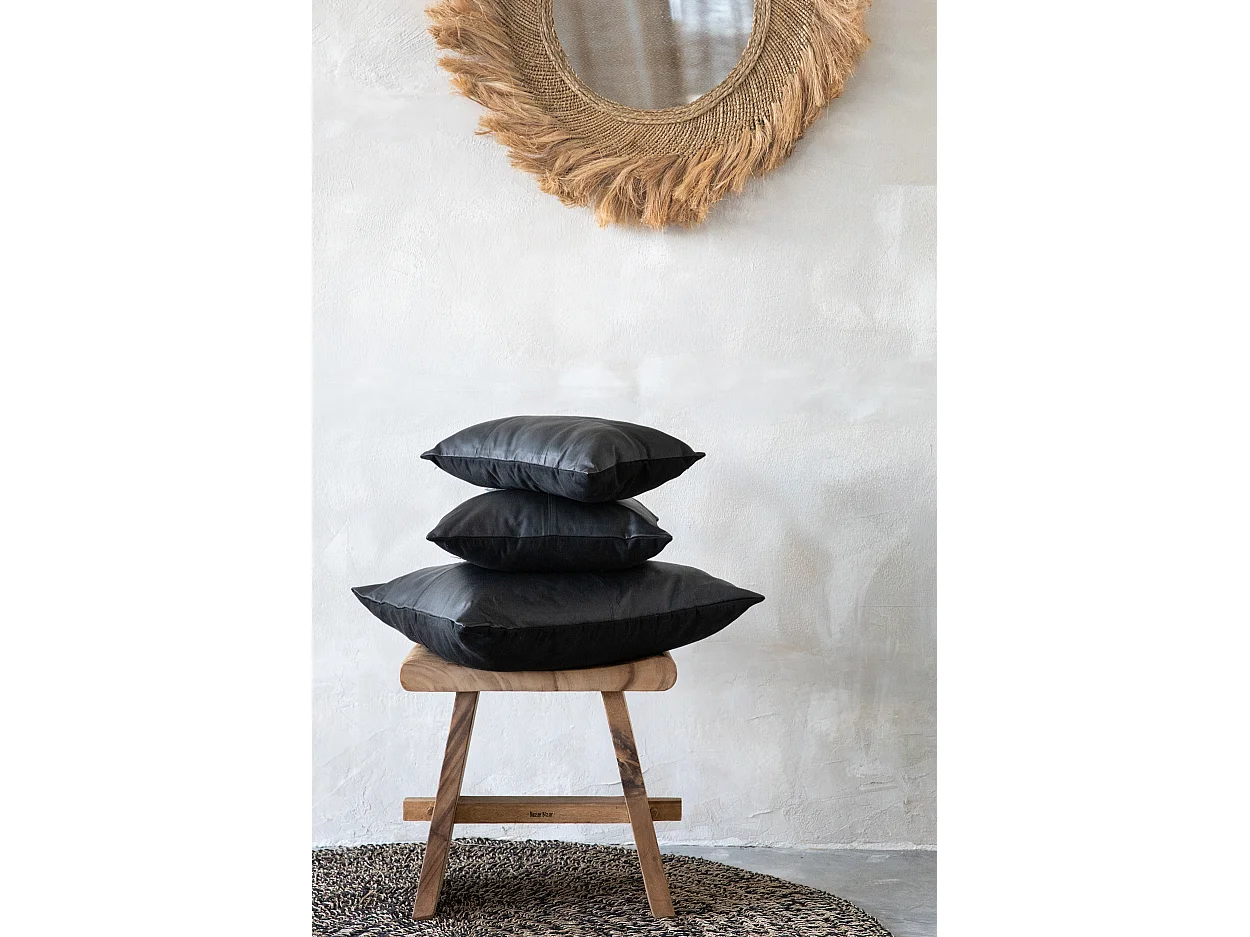 The Four Panel Leather Cushion Cover - Black - 40x40