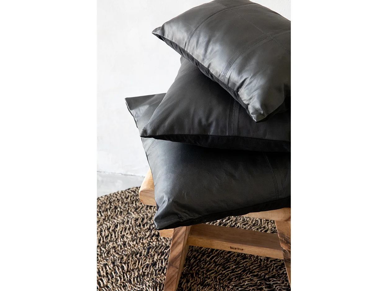 The Four Panel Leather Cushion Cover - Black - 40x40