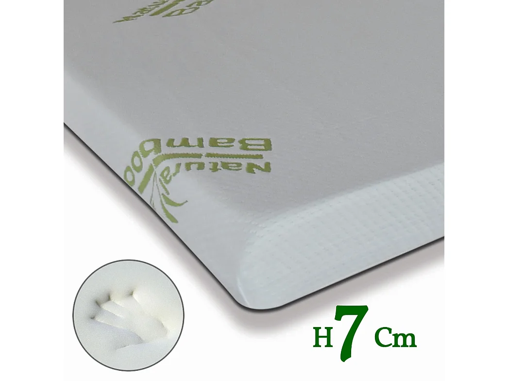 Topper memory H 7 sehr weich, Matratzenauflage mit waschbarem, hypoallergenem und ökologischem Bezug, 7 cm hoch | 95x190 cm