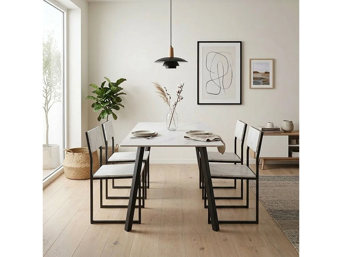 Mesa de comedor Marlot diseño fijo negro 75x140x80 cm