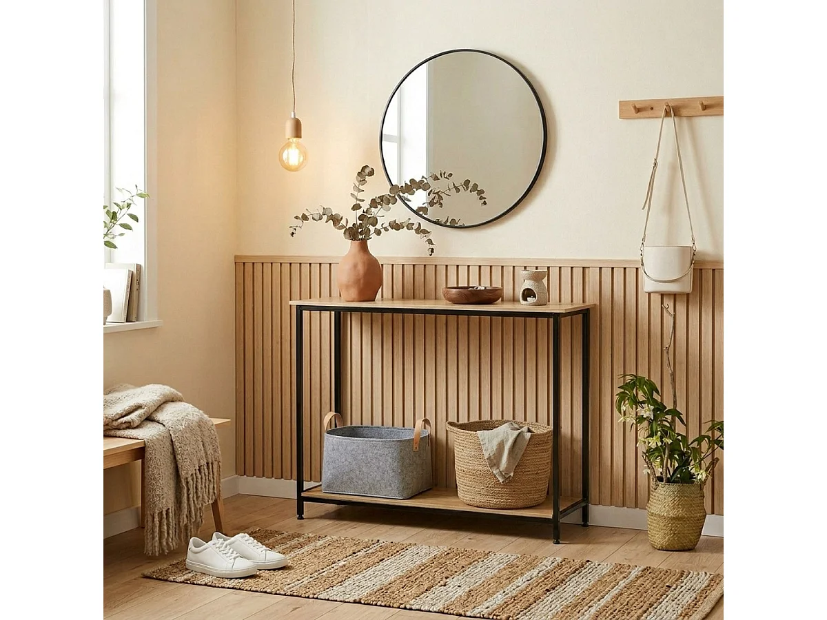 Consola Provenza con estante inferior negro/natural 81x106x35 cm