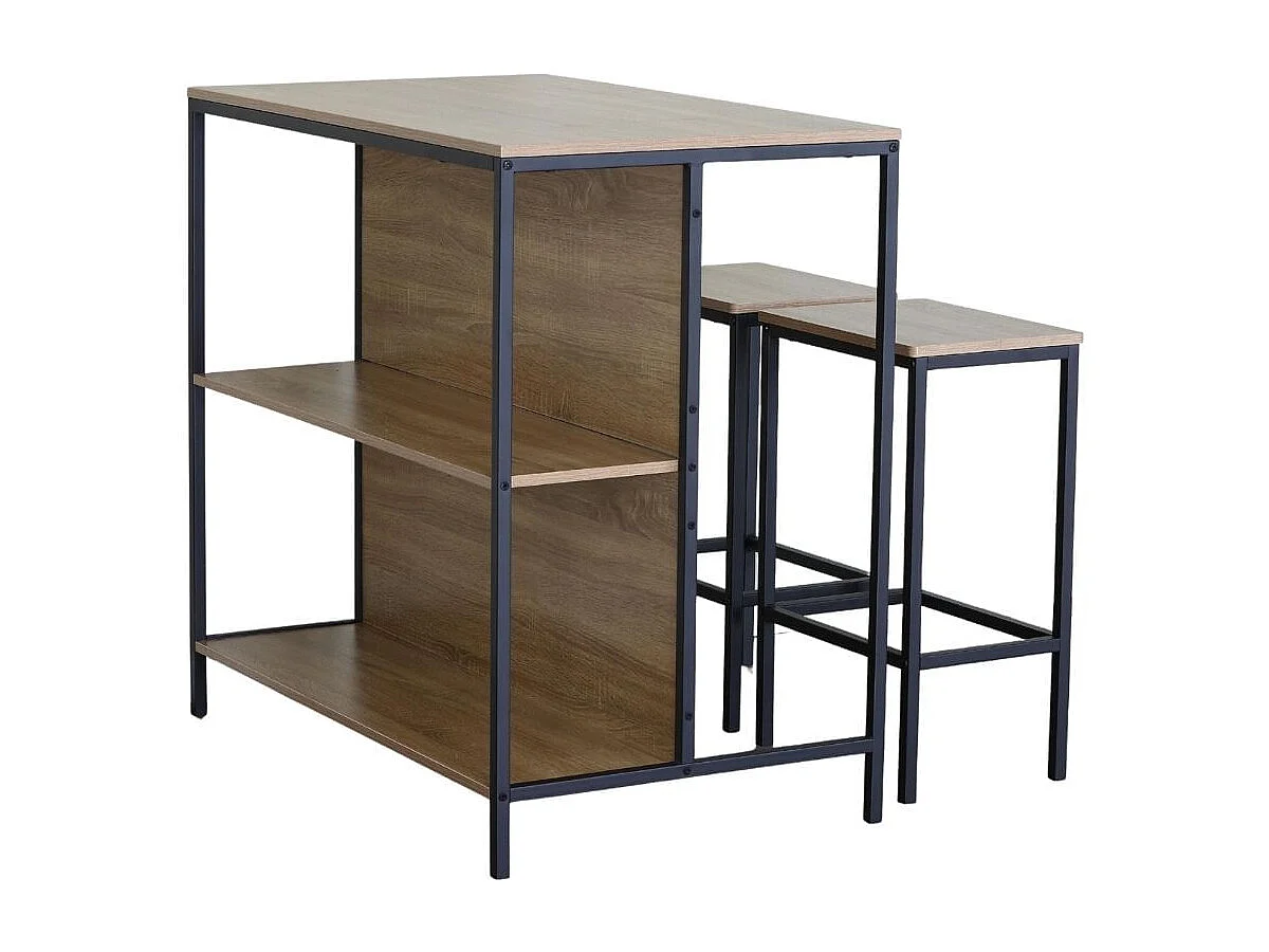 Composición de salón Windsor mesa alta con 2 taburetes negro/natural