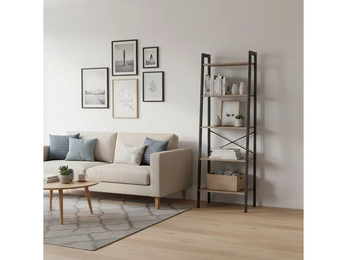 Estantería Aurea 5 niveles negro/natural 152x56x37 cm