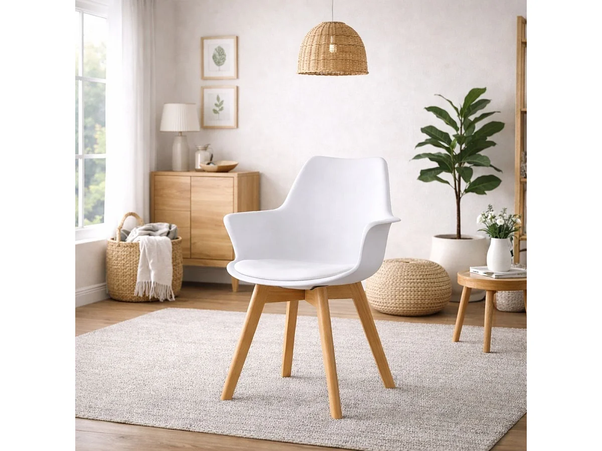 Pack de 4 sillas Marlot con reposabrazos blanco/natural 80x61x59 cm