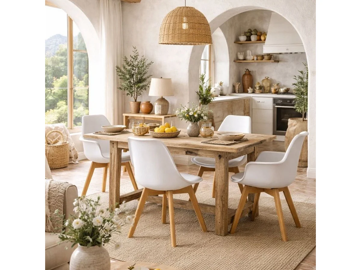 Pack de 4 sillas Marlot con reposabrazos blanco/natural 80x61x59 cm