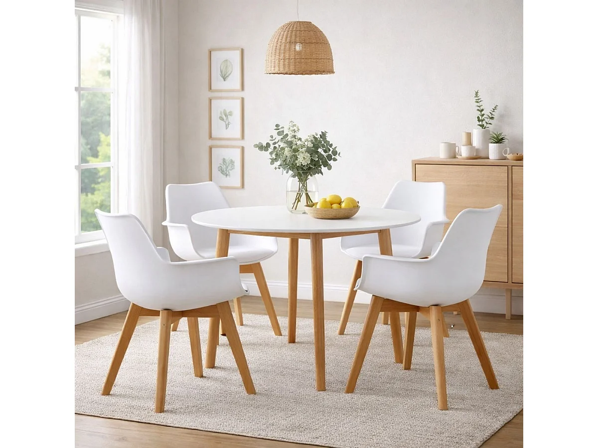 Pack de 4 sillas Marlot con reposabrazos blanco/natural 80x61x59 cm