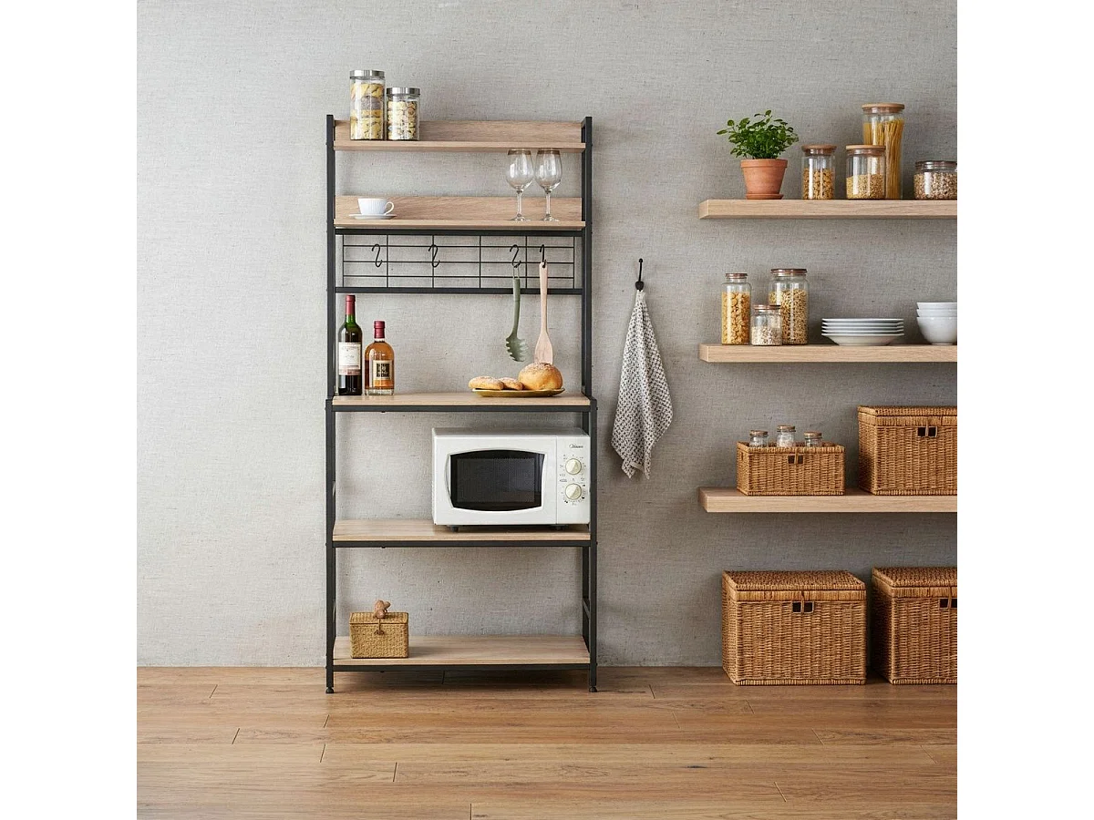 Mueble auxiliar Vértice con ganchos y estantes negro/natural 171x84x40 cm