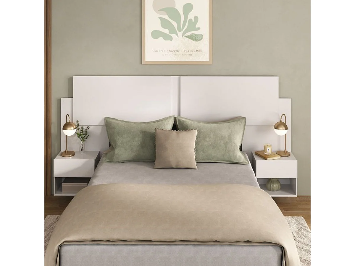Conjunto de dormitorio Mónica cabecero + 2 mesitas de noche blanco