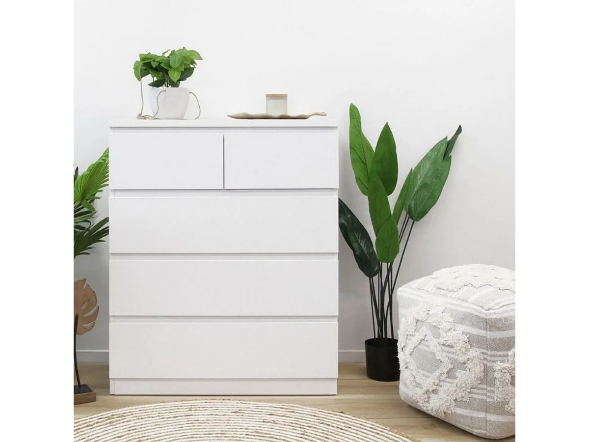 Cómoda Centella con cinco cajones blanco 97x80x40 cm