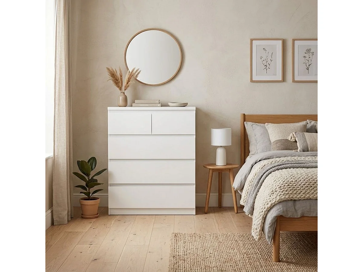 Cómoda Centella con cinco cajones blanco 97x80x40 cm