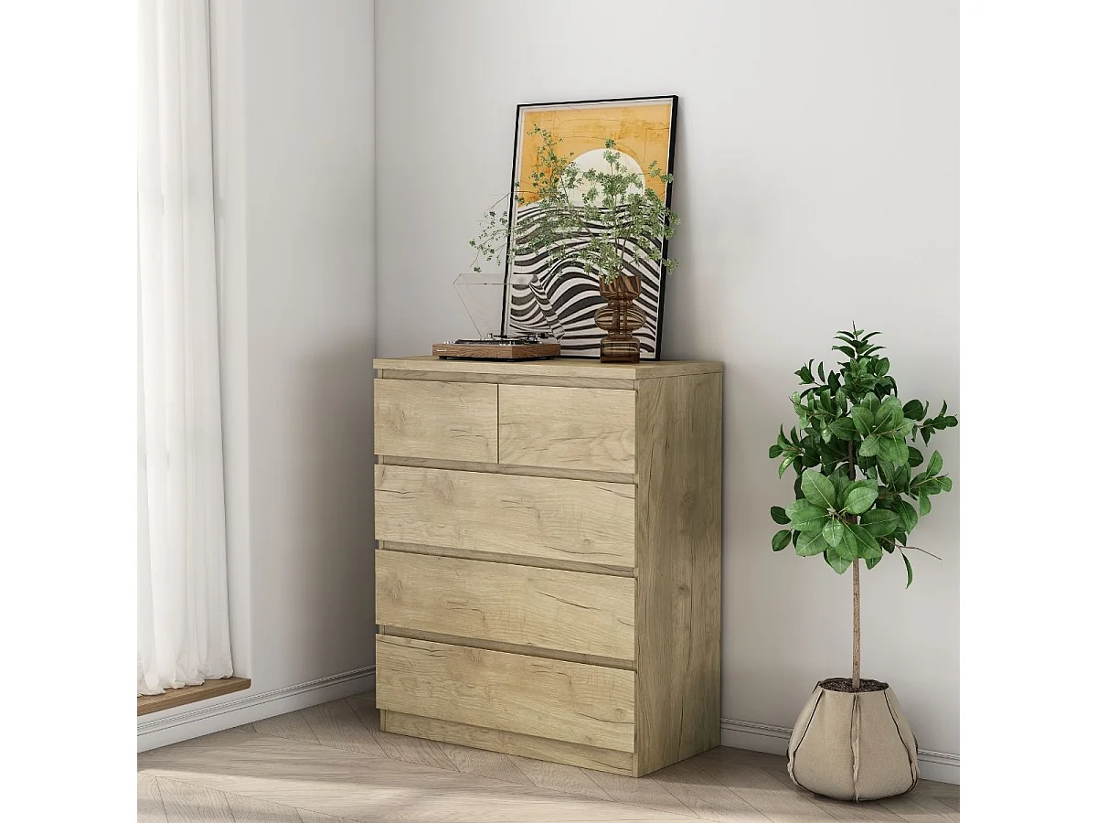 Cómoda Centella con cinco cajones natural 97x80x40 cm