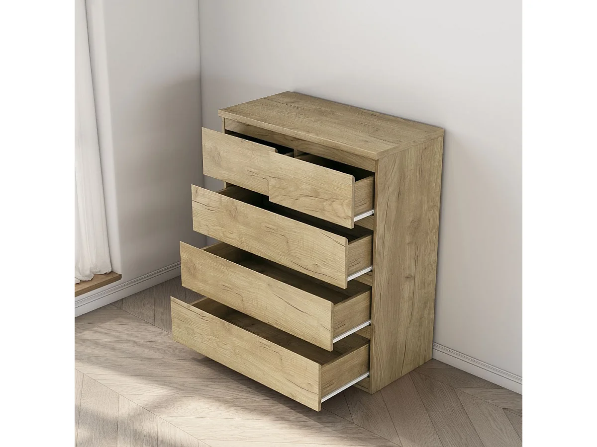 Cómoda Centella con cinco cajones natural 97x80x40 cm