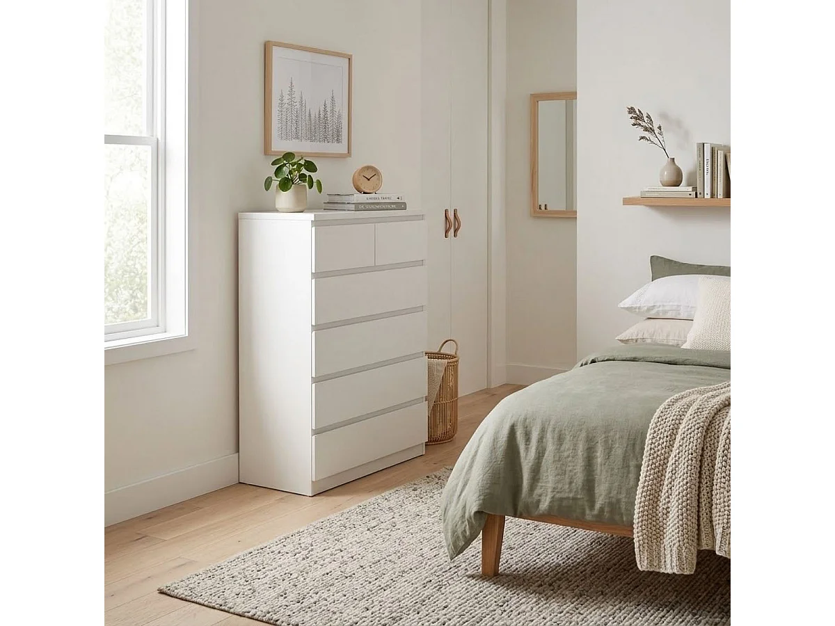 Cómoda Montie con seis cajones blanco 119x80x40 cm