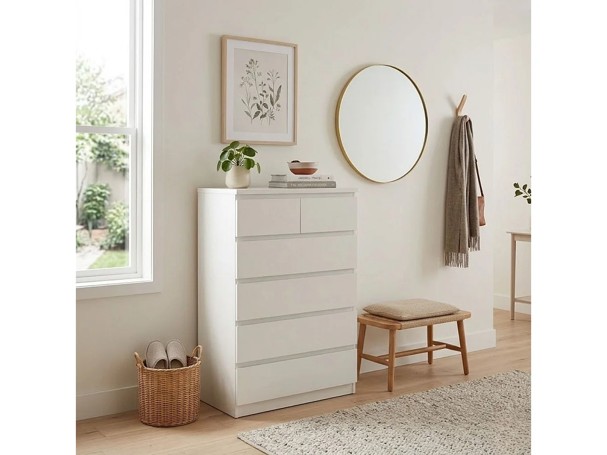 Cómoda Montie con seis cajones blanco 119x80x40 cm