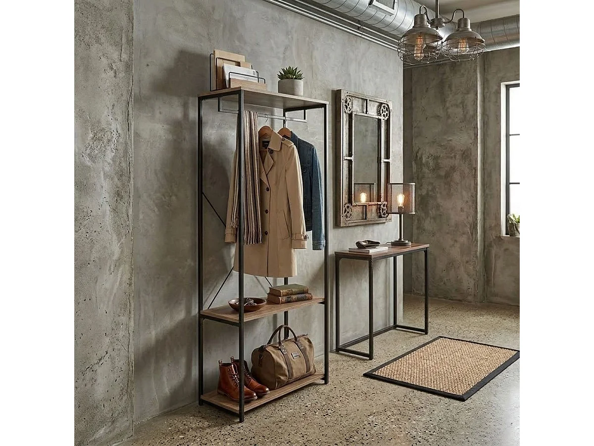 Armario vestidor Victoria barra con dos estantes negro/natural 167x60x40 cm