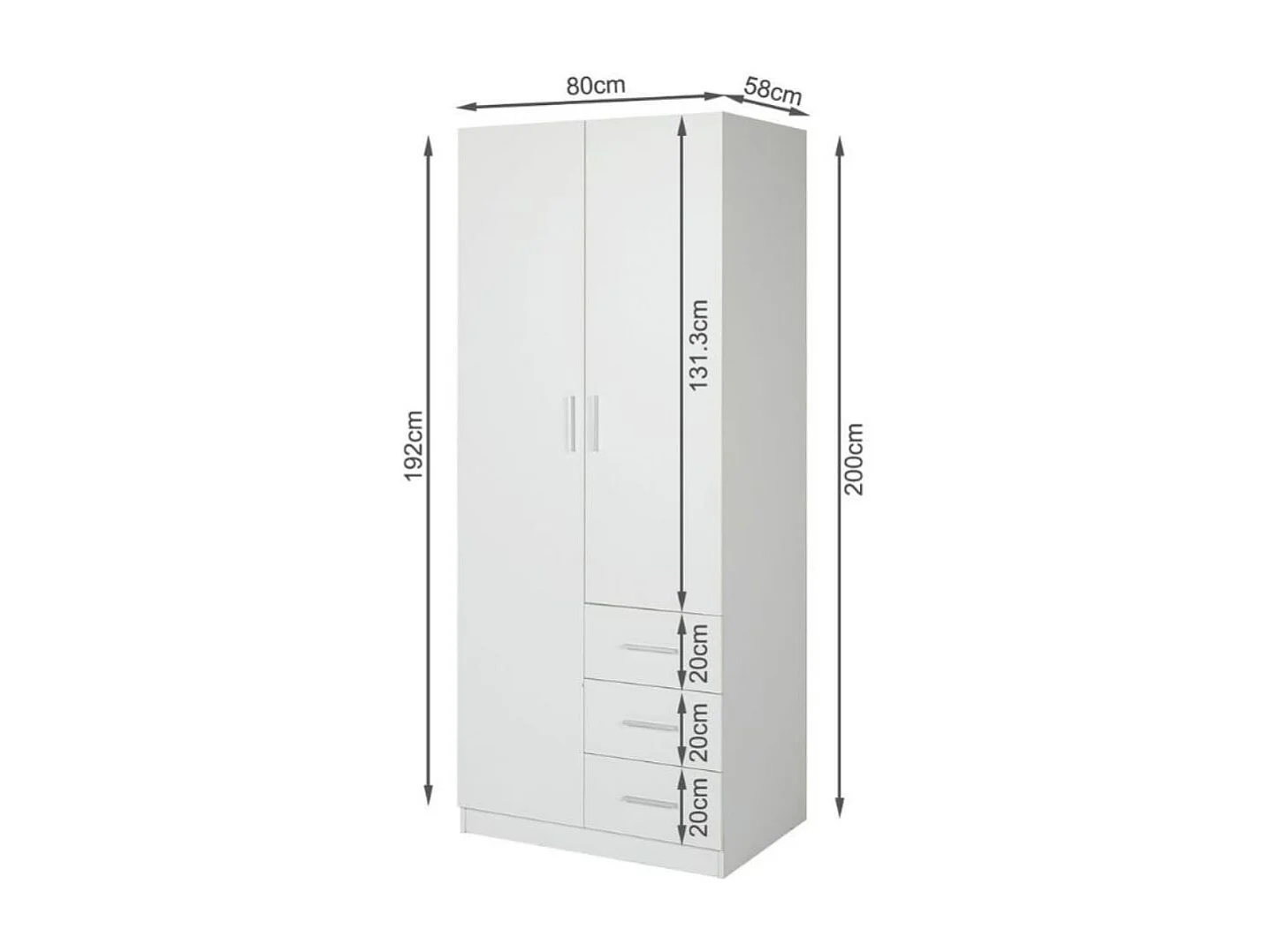 Armario Colorado 2 puertas con 3 cajones blanco 200x80x58 cm