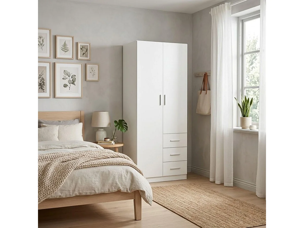 Armario Colorado 2 puertas con 3 cajones blanco 200x80x58 cm