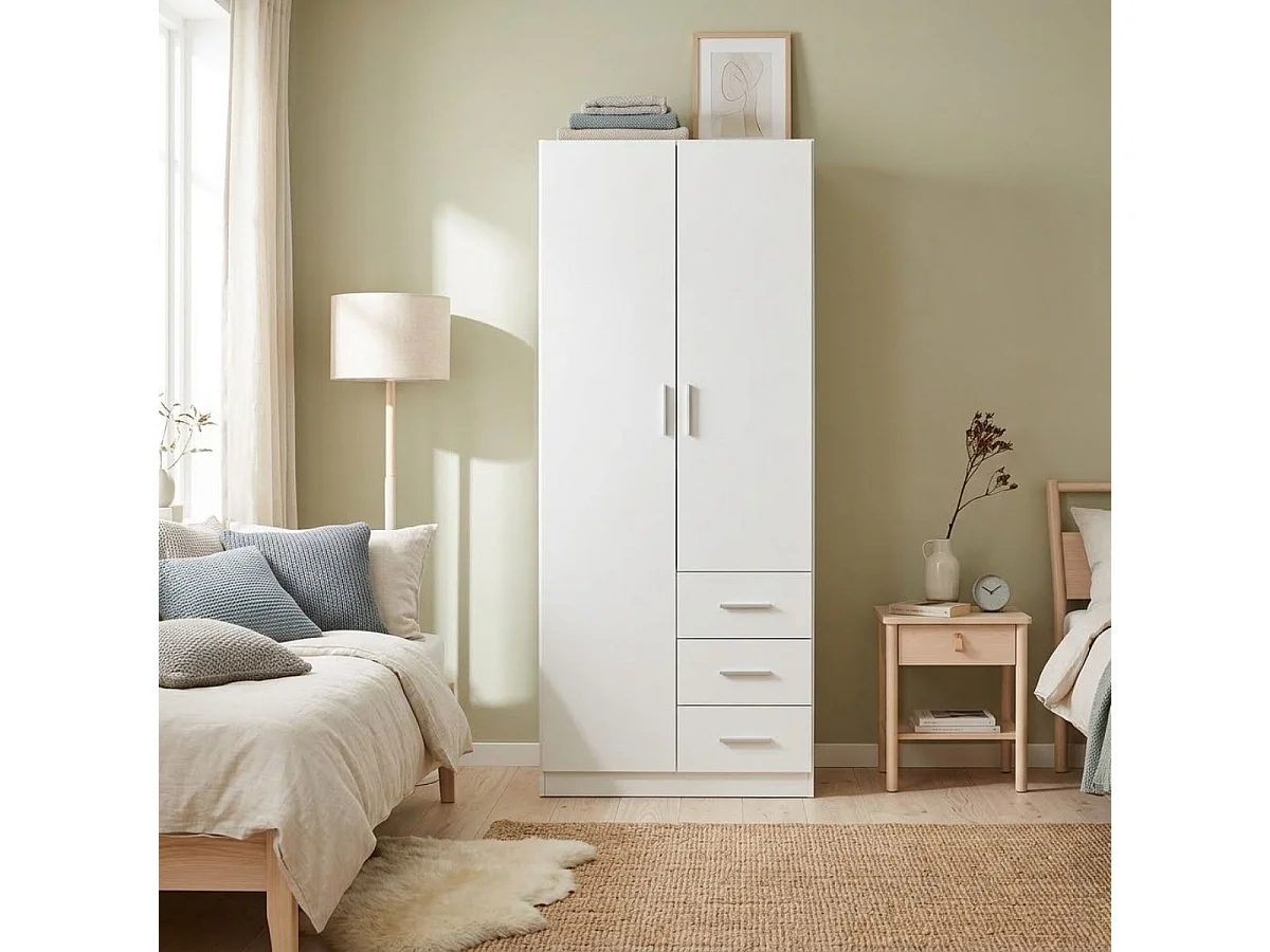 Armario Colorado 2 puertas con 3 cajones blanco 200x80x58 cm