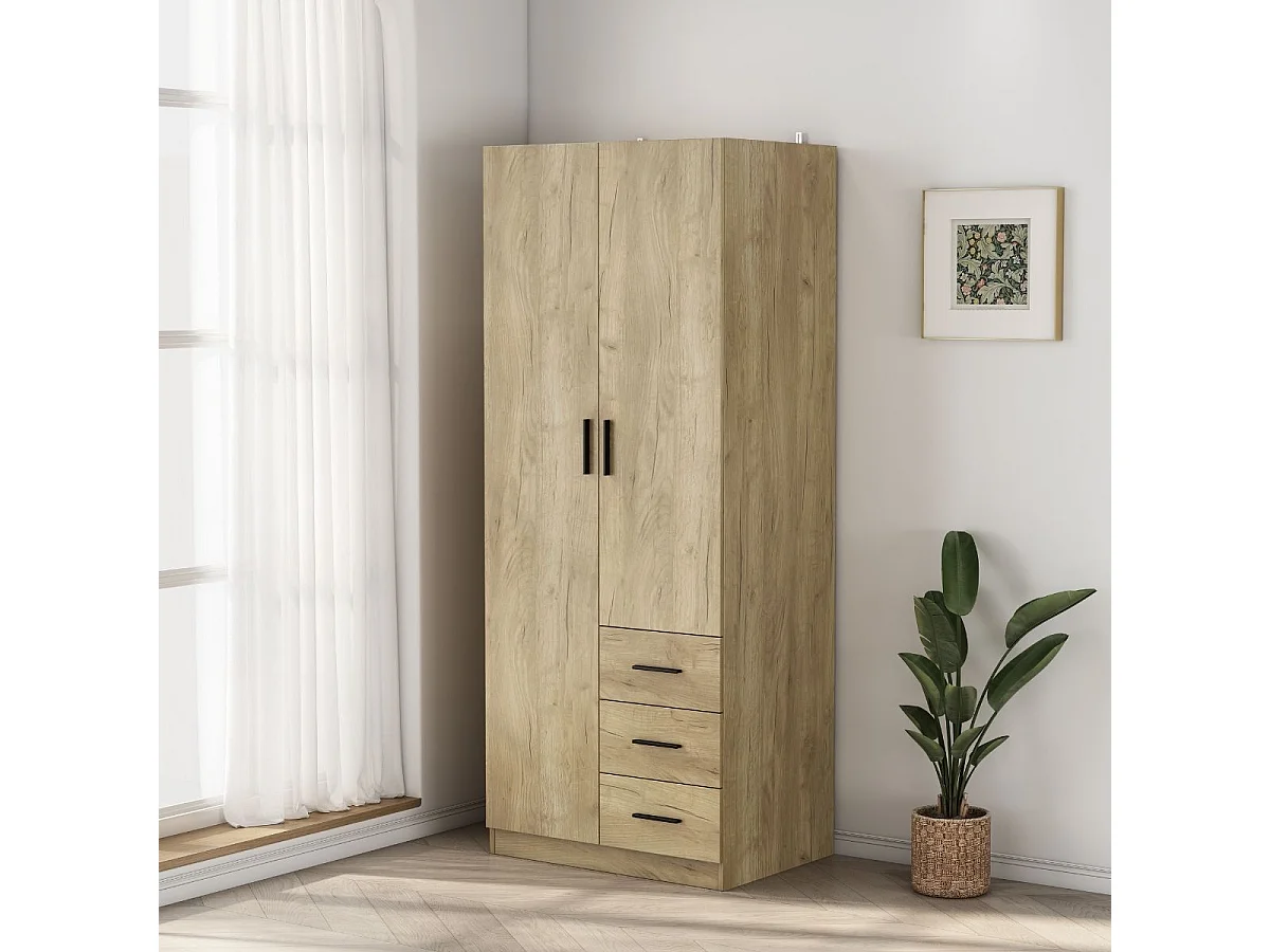 Armario Colorado 2 puertas con 3 cajones natural 200x80x58 cm