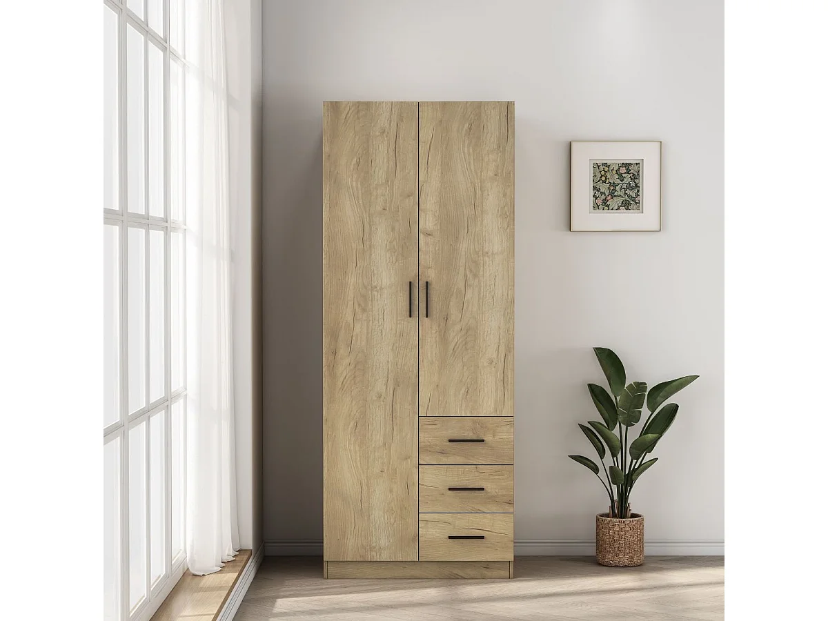 Armario Colorado 2 puertas con 3 cajones natural 200x80x58 cm
