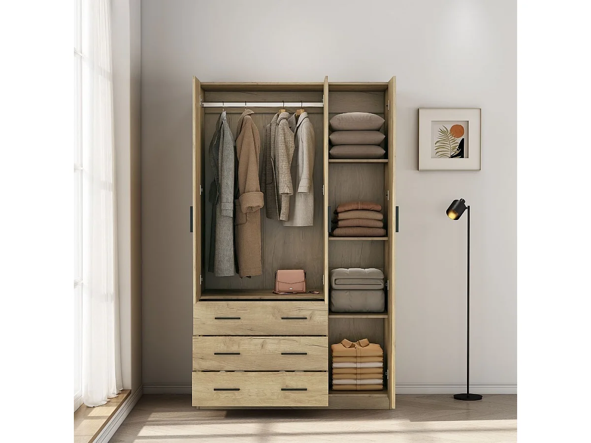 Armario Nortes 3 puertas con 3 cajones natural 200x120x58 cm