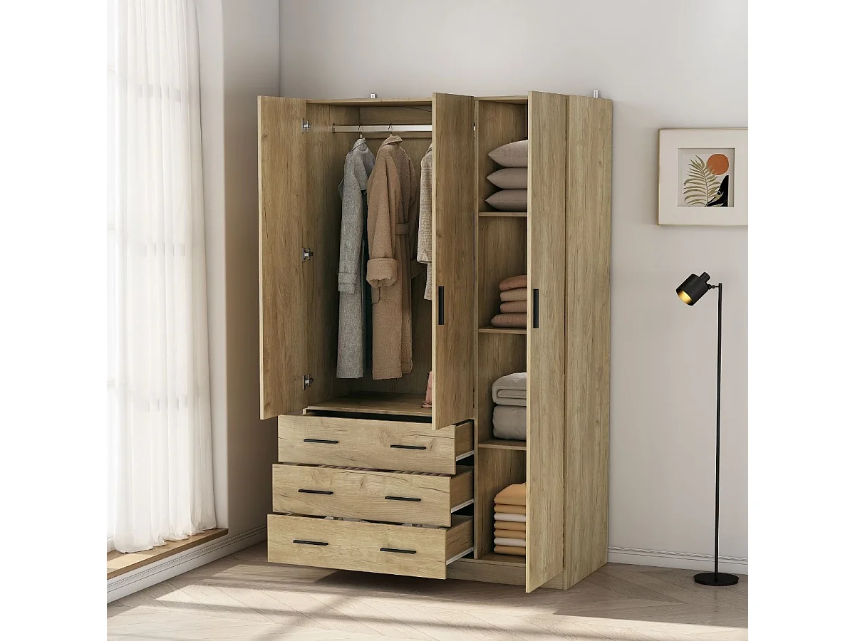 Armario Nortes 3 puertas con 3 cajones natural 200x120x58 cm