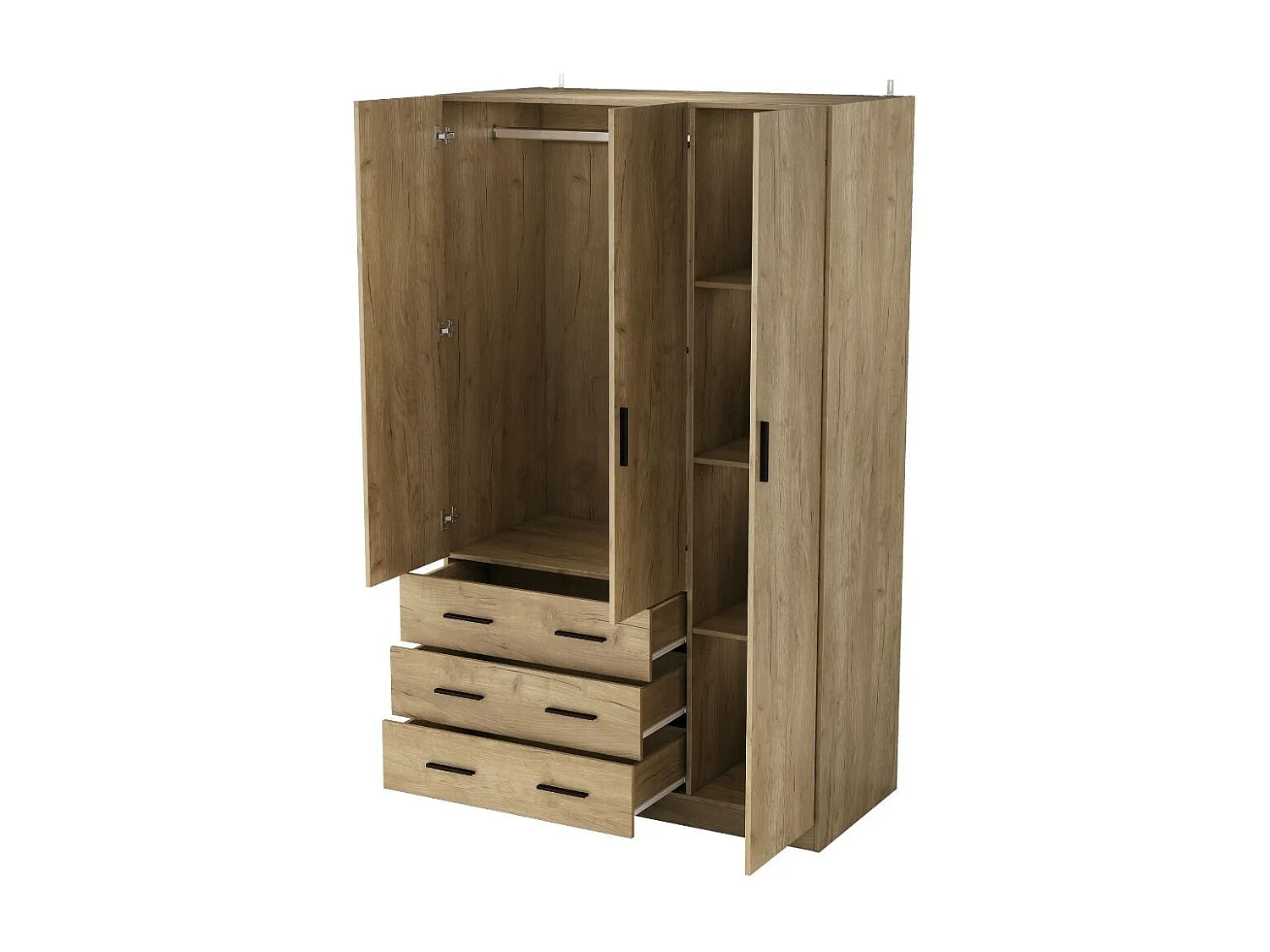 Armario Nortes 3 puertas con 3 cajones natural 200x120x58 cm