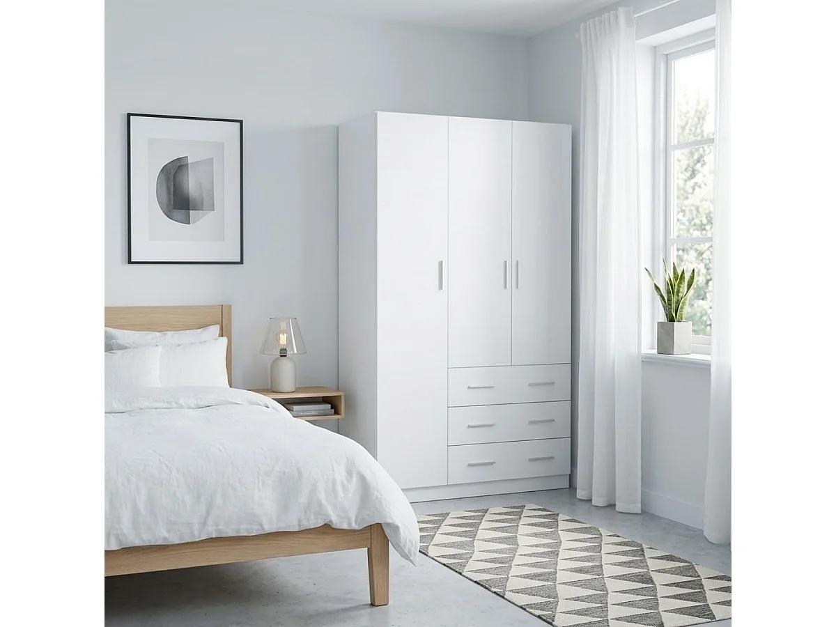 Armario Nortes 3 puertas con 3 cajones blanco 200x120x58 cm
