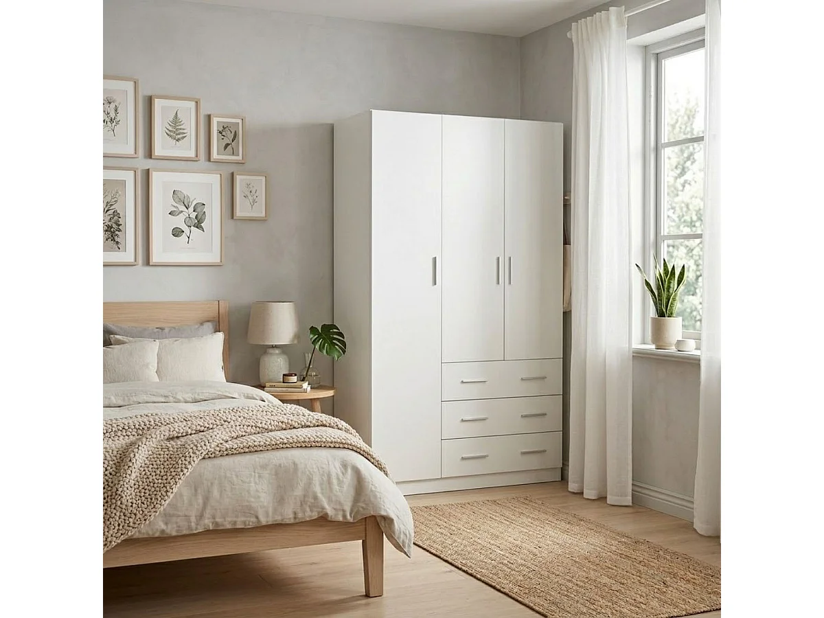 Armario Nortes 3 puertas con 3 cajones blanco 200x120x58 cm