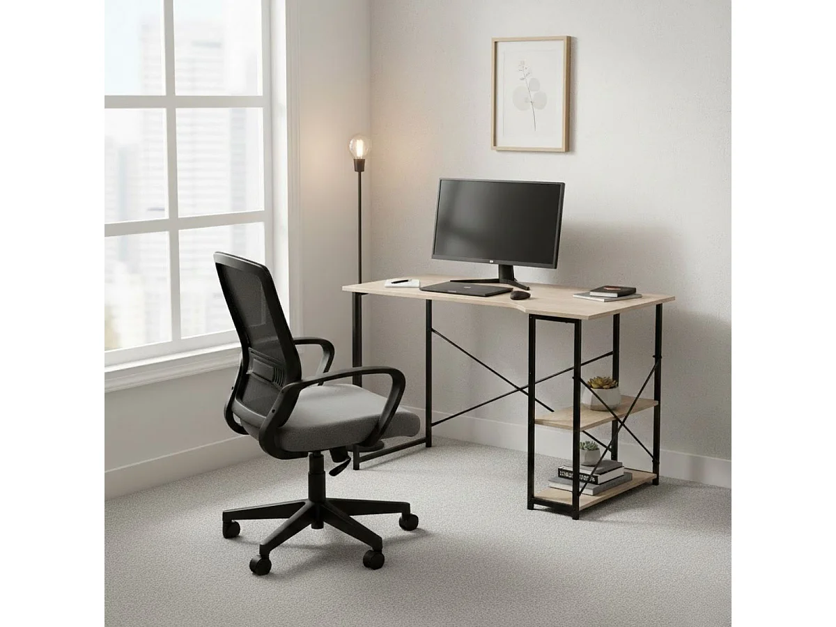 Escritorio Serenna 2 estantes laterales negro/natural 75x120x73 cm