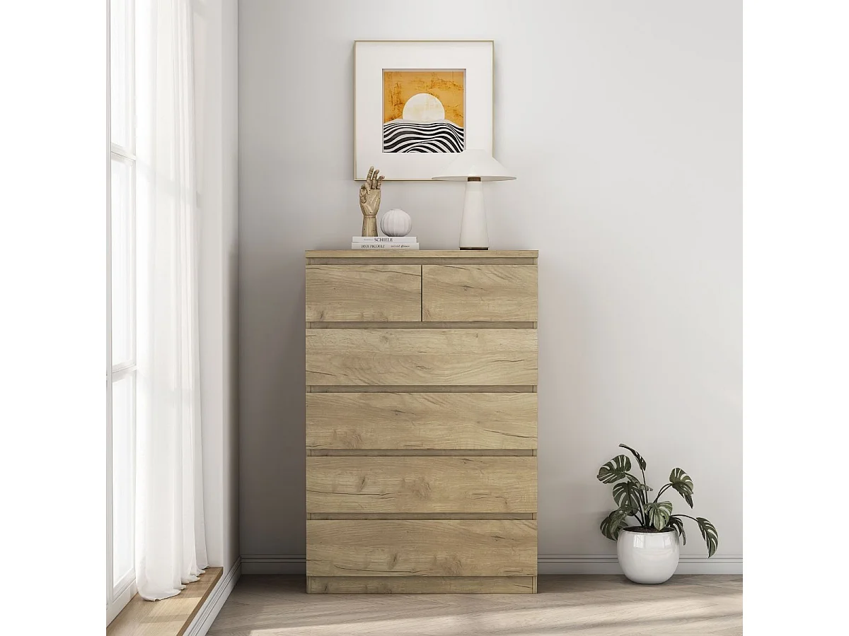 Cómoda Montie con seis cajones natural 119x80x40 cm