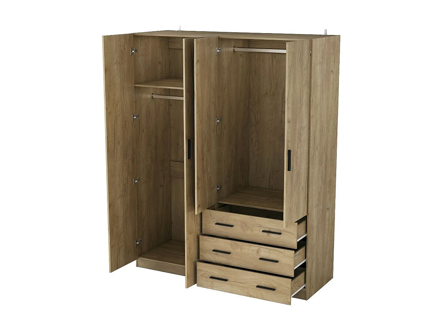 Armario Monamer 4 puertas con 3 cajones natural 200x160x57,5 cm