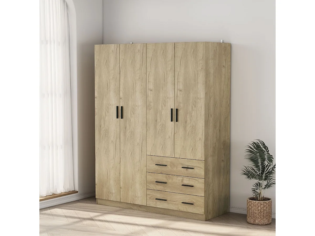 Armario Monamer 4 puertas con 3 cajones natural 200x160x57,5 cm