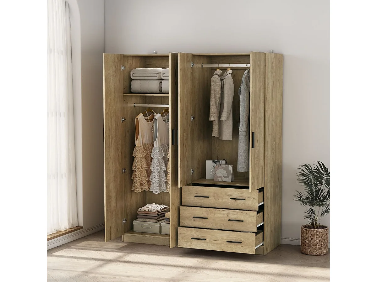 Armario Monamer 4 puertas con 3 cajones natural 200x160x57,5 cm