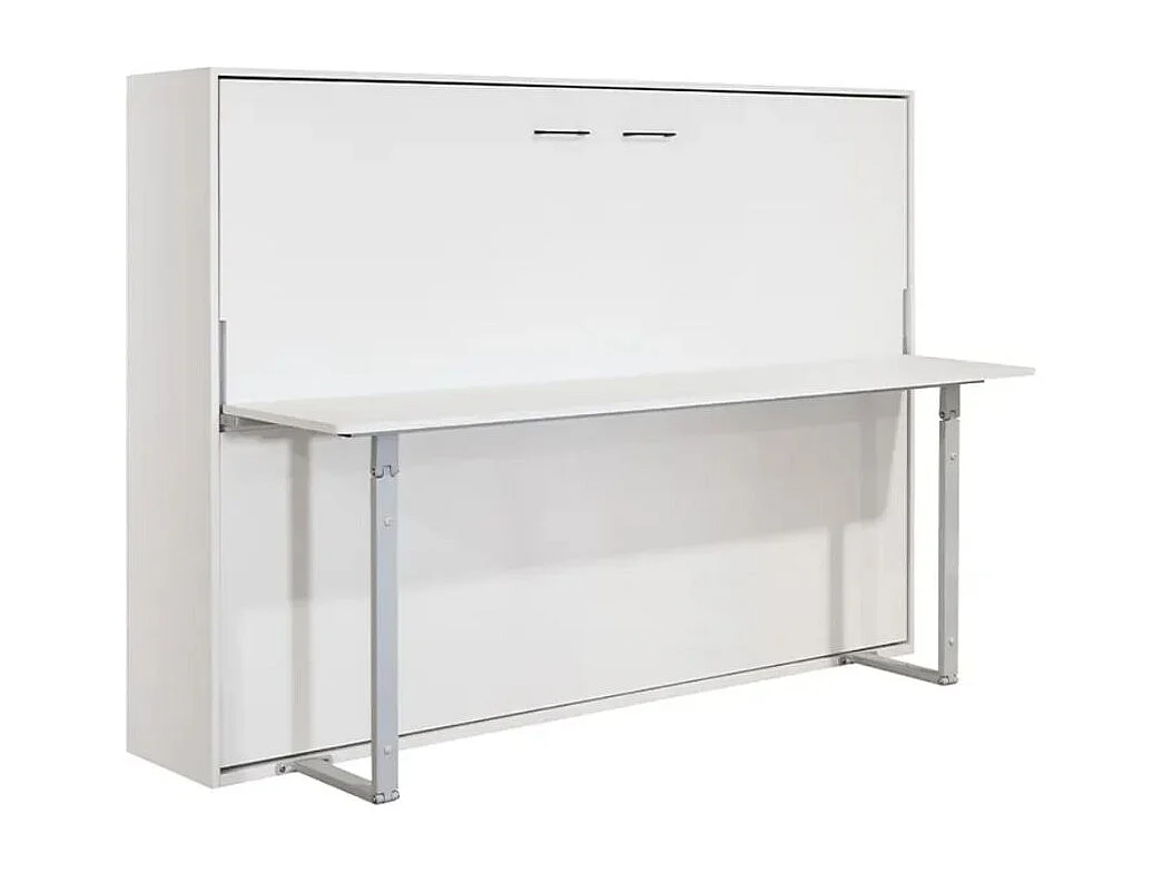 Cama abatible horizontal Matt con escritorio y somier blanco 135x190 cm