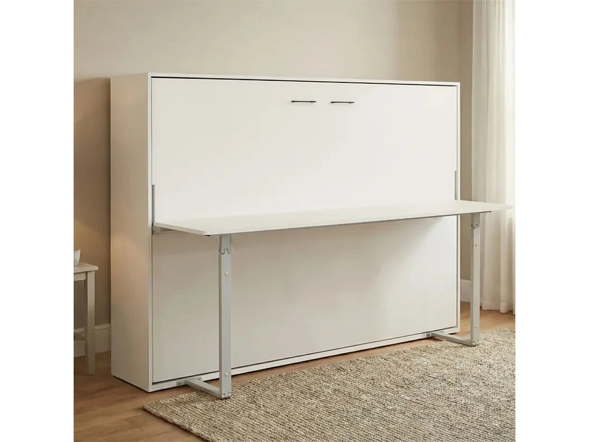 Cama abatible horizontal Matt con escritorio y somier blanco 135x190 cm