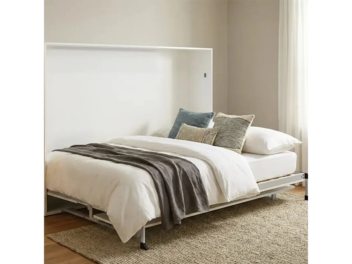 Cama abatible horizontal Matt con escritorio y somier blanco 135x190 cm