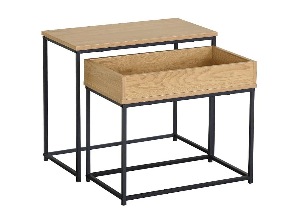 Set de 2 mesas auxiliares Línea diseño apilable negro/natural