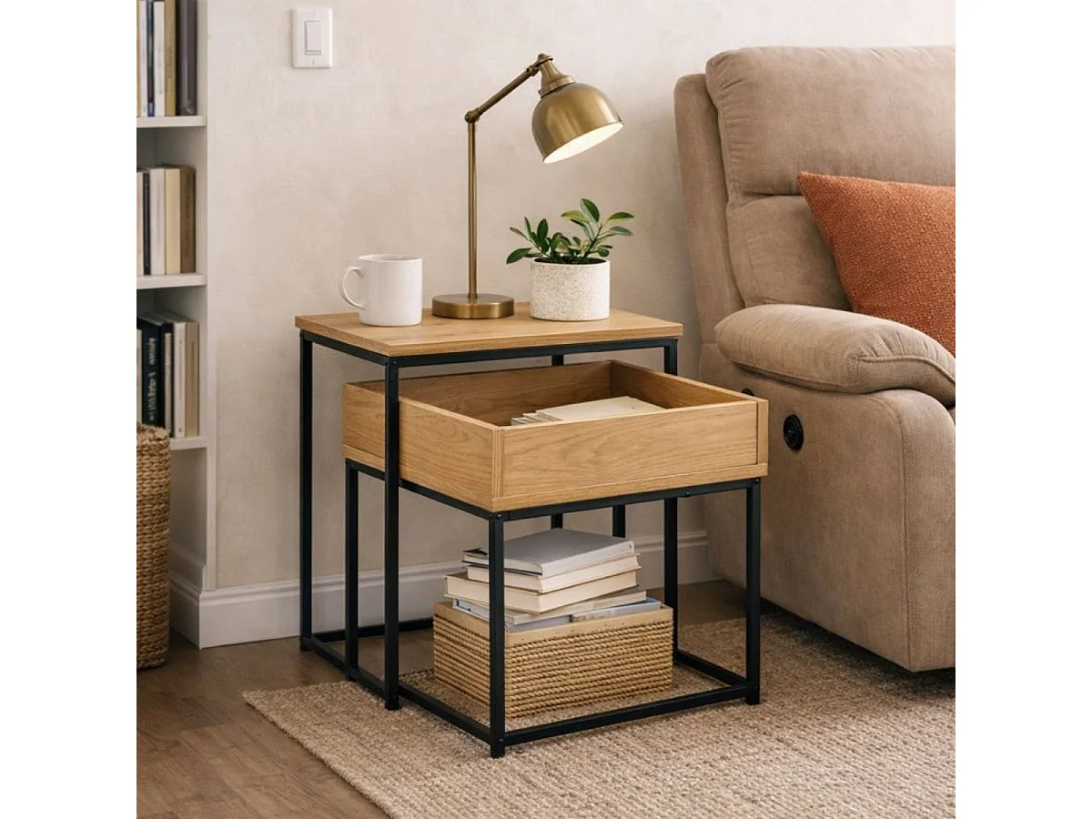 Set de 2 mesas auxiliares Línea diseño apilable negro/natural