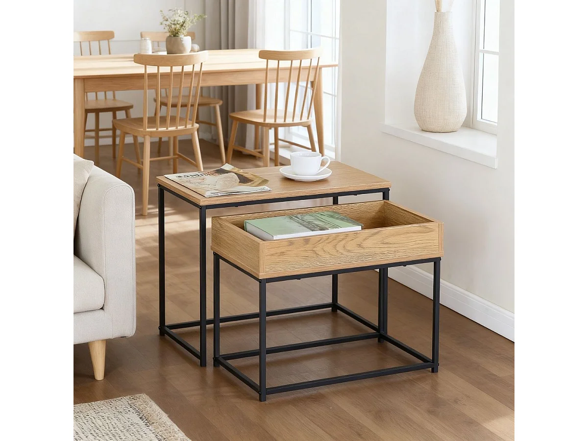 Set de 2 mesas auxiliares Línea diseño apilable negro/natural