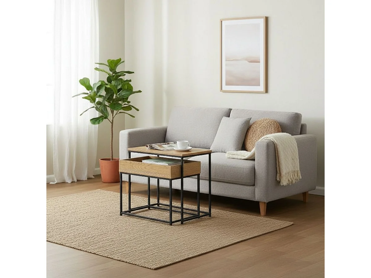 Set de 2 mesas auxiliares Línea diseño apilable negro/natural