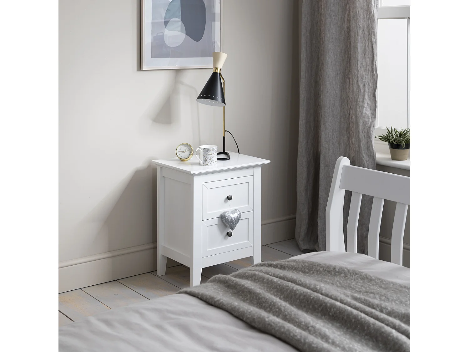 Noa & Nani Karlstad Bedside Table with 2 Drawers in White