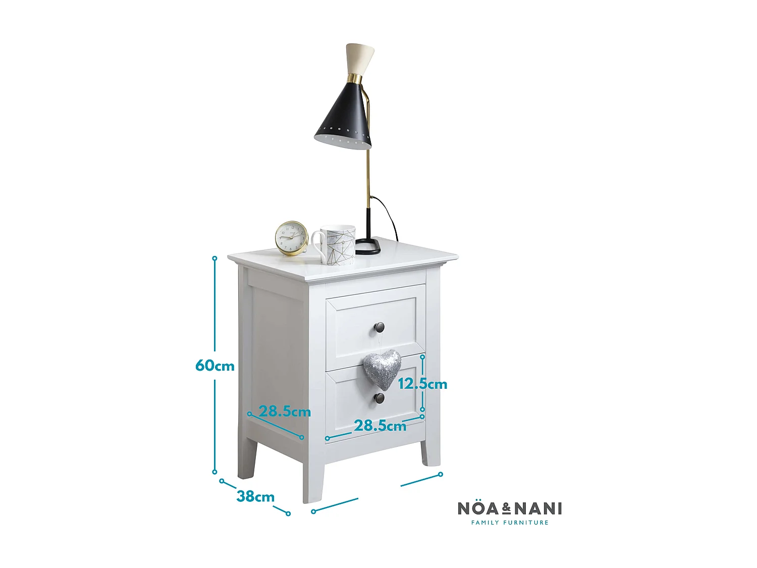 Noa & Nani Karlstad Bedside Table with 2 Drawers in White