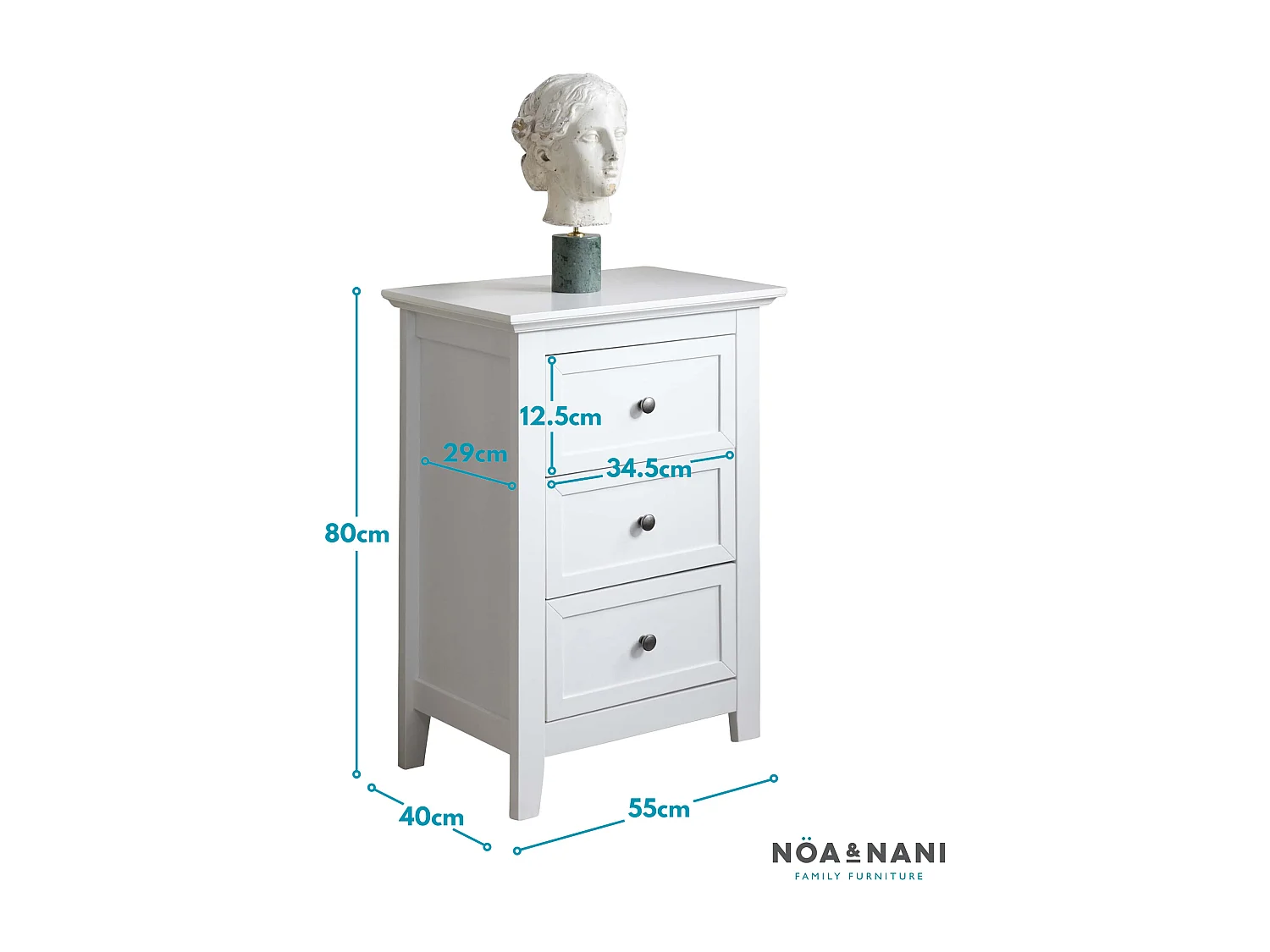 Noa & Nani Karlstad Side Table Chest 3 Drawer in White