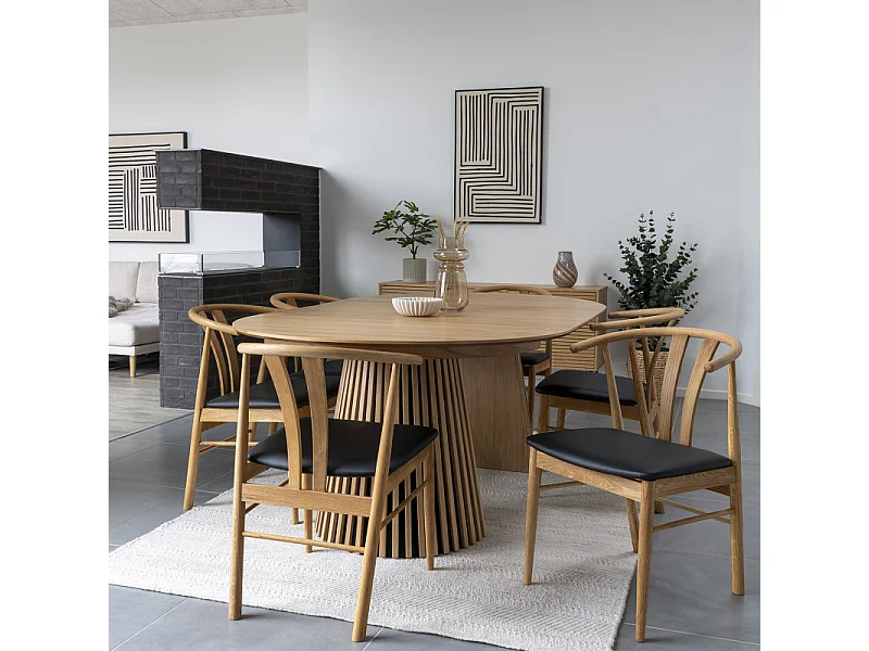 SVEN-Set di 2 sedie da pranzo in rovere massello e PU nero