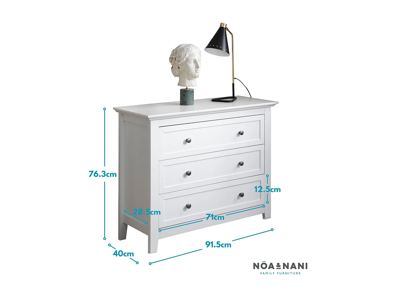Noa & Nani Karlstad Chest of Drawers 3 Drawer Wide in White