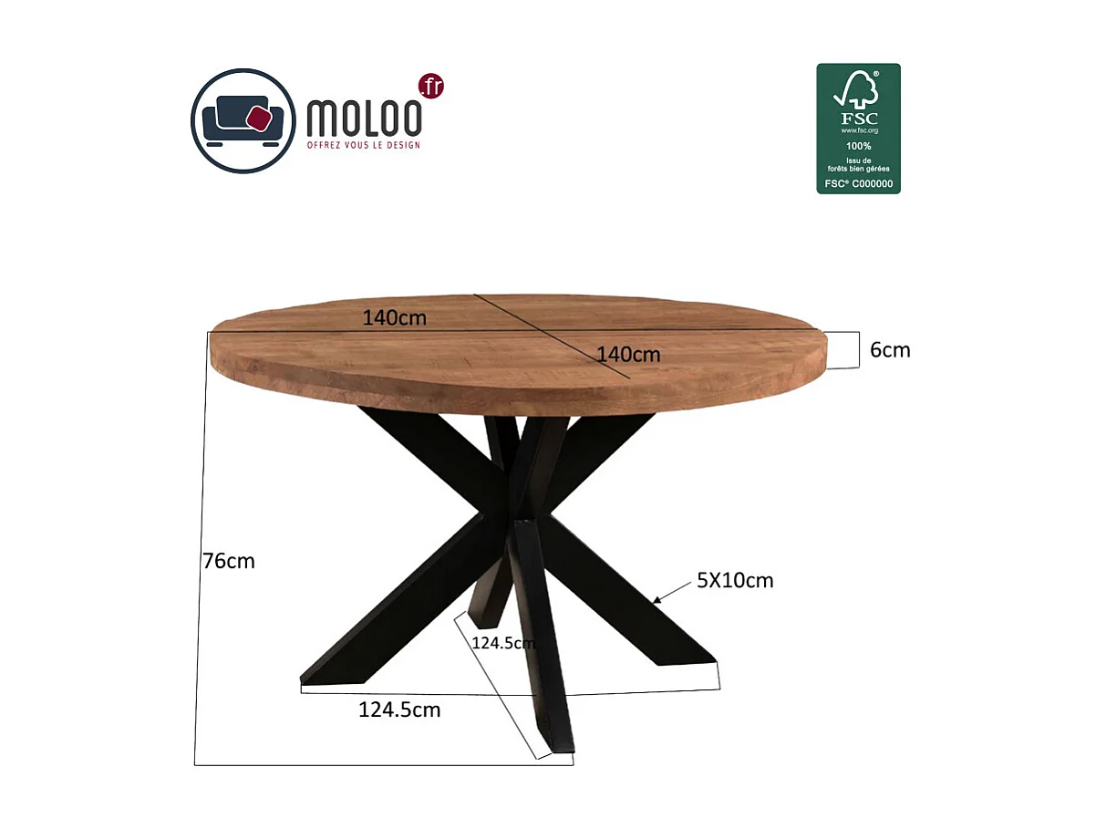 MANAUS-Table repas Ronde 4 personnes D140 cm en bois massif