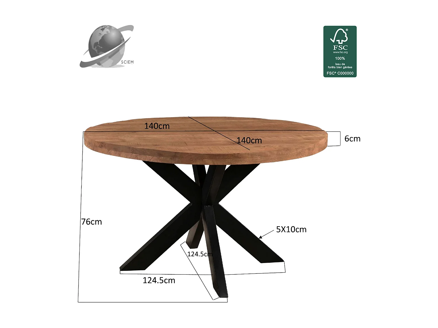 MANAUS-Table repas Ronde 4 personnes D140 cm en bois massif